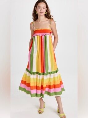 FARM Rio Multicolor Striped Maxi Dress in Pink, Orange, Yellow, Green